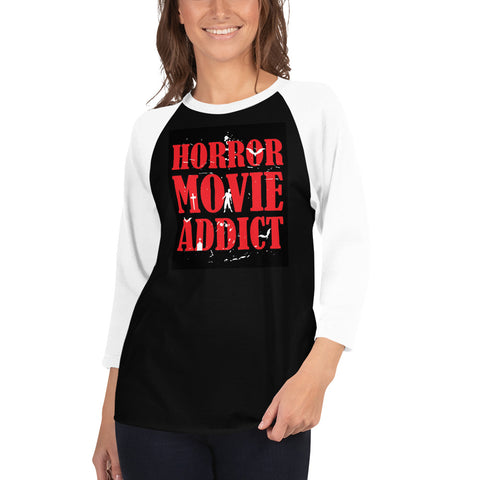 Halloween Gear HORROR MOVIE ADDICT 3/4 sleeve raglan shirt